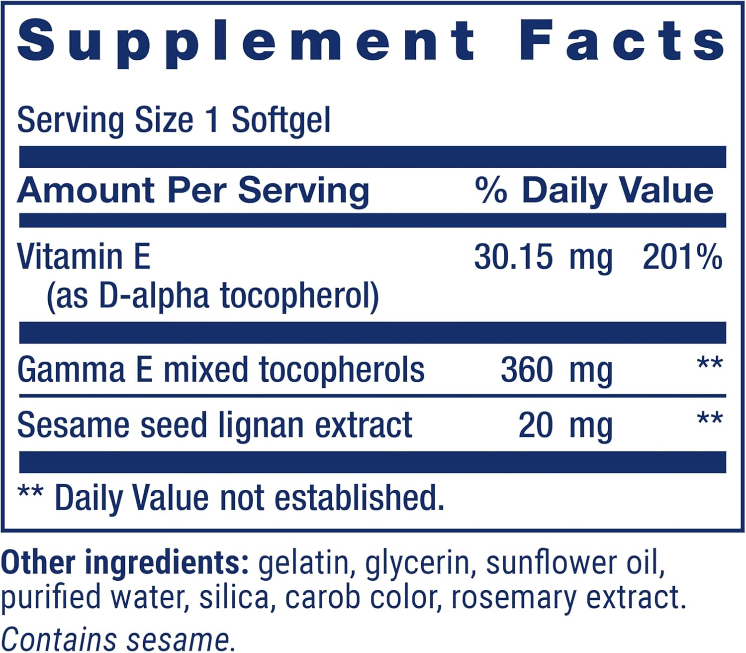 Life Extension Gamma E Mixed Tocopherols - Vitamin E with Sesame Lignans, 60 Softgels - görsel 3