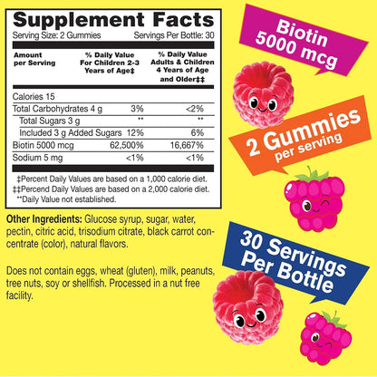 WellYeah Biotin Gummies for Kids 5000 mcg - Supports Hair, Skin and Nails - Natural Flavours - GMO Free, Gluten-free - Gummy for Boys and Girls - 60 Count