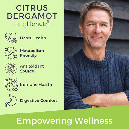 LongLifeNutri Citrus Bergamot Extract 500 mg – 120 Vegetarian Capsules (4-Month Supply)
