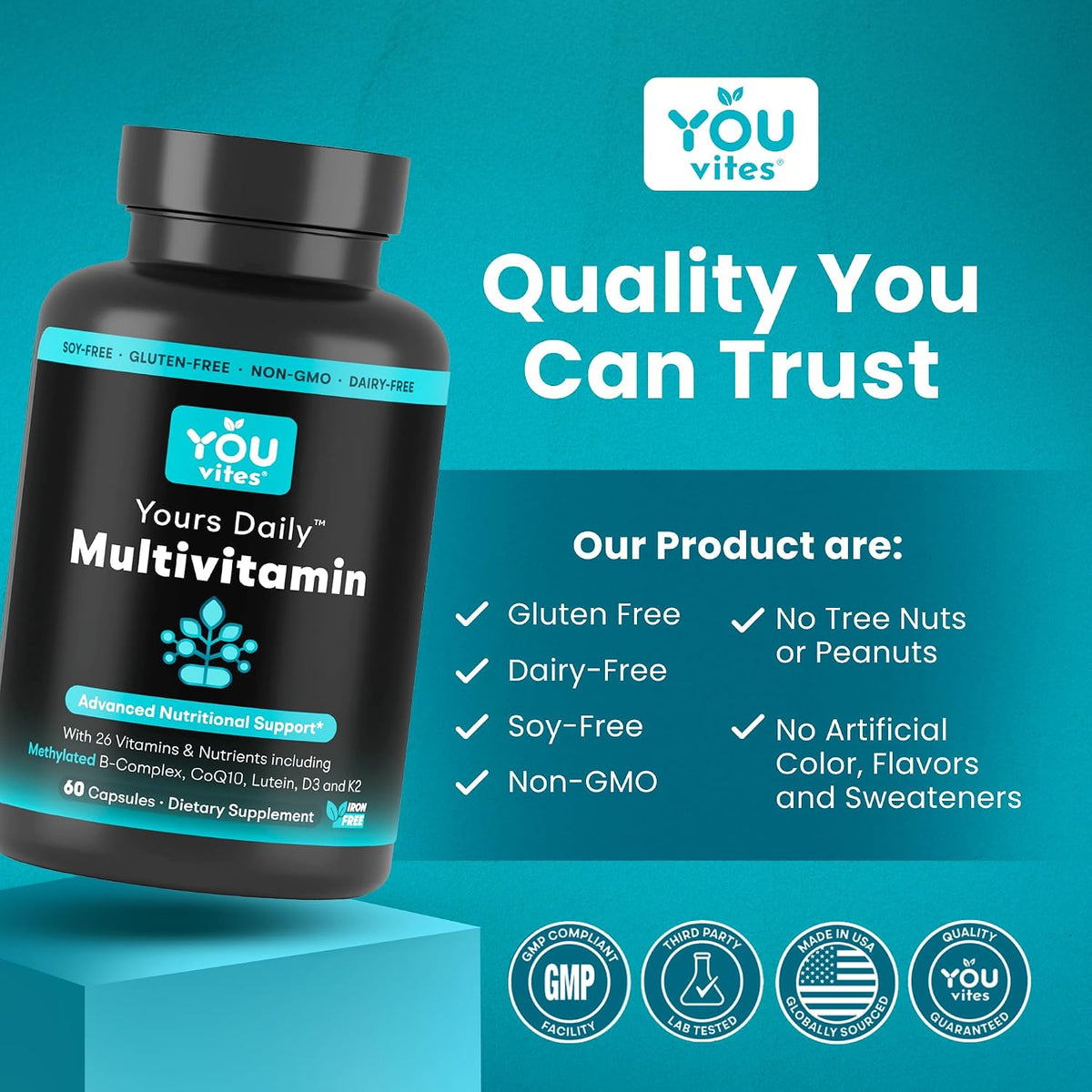 You Vites Methylated Multivitamin for Men and Women - Methyl Multi Iron-Free - 60 Capsules - görsel 8