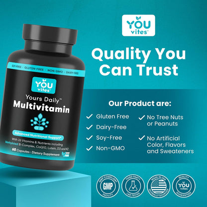 You Vites Methylated Multivitamin for Men and Women - Methyl Multi Iron-Free - 60 Capsules