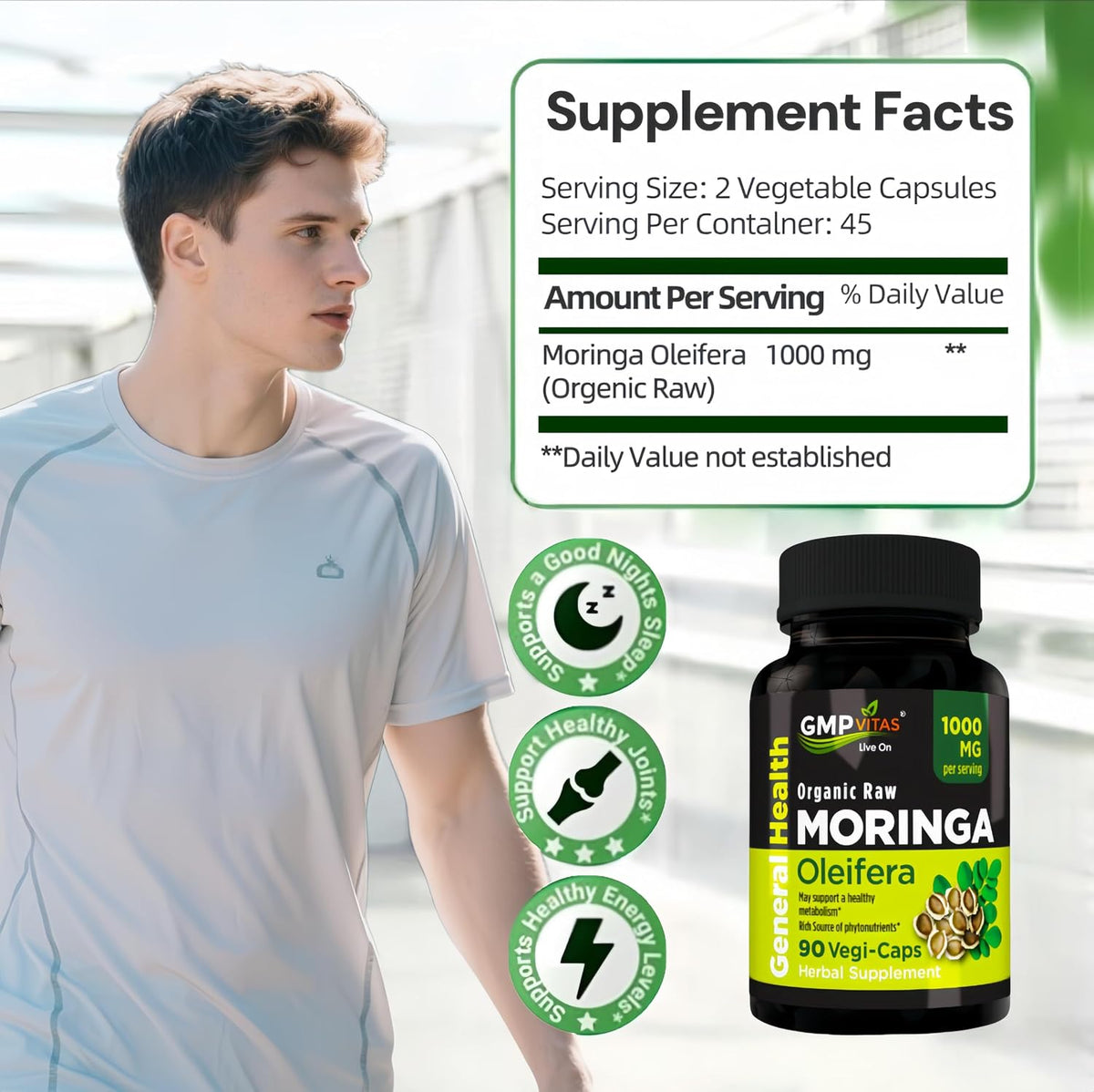 Organic Moringa Capsules 1000mg - Pure Moringa Leaf Food Supplement for Energy, Immune and Skin Support - görsel 5
