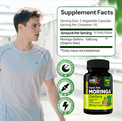 Organic Moringa Capsules 1000mg - Pure Moringa Leaf Food Supplement for Energy, Immune and Skin Support