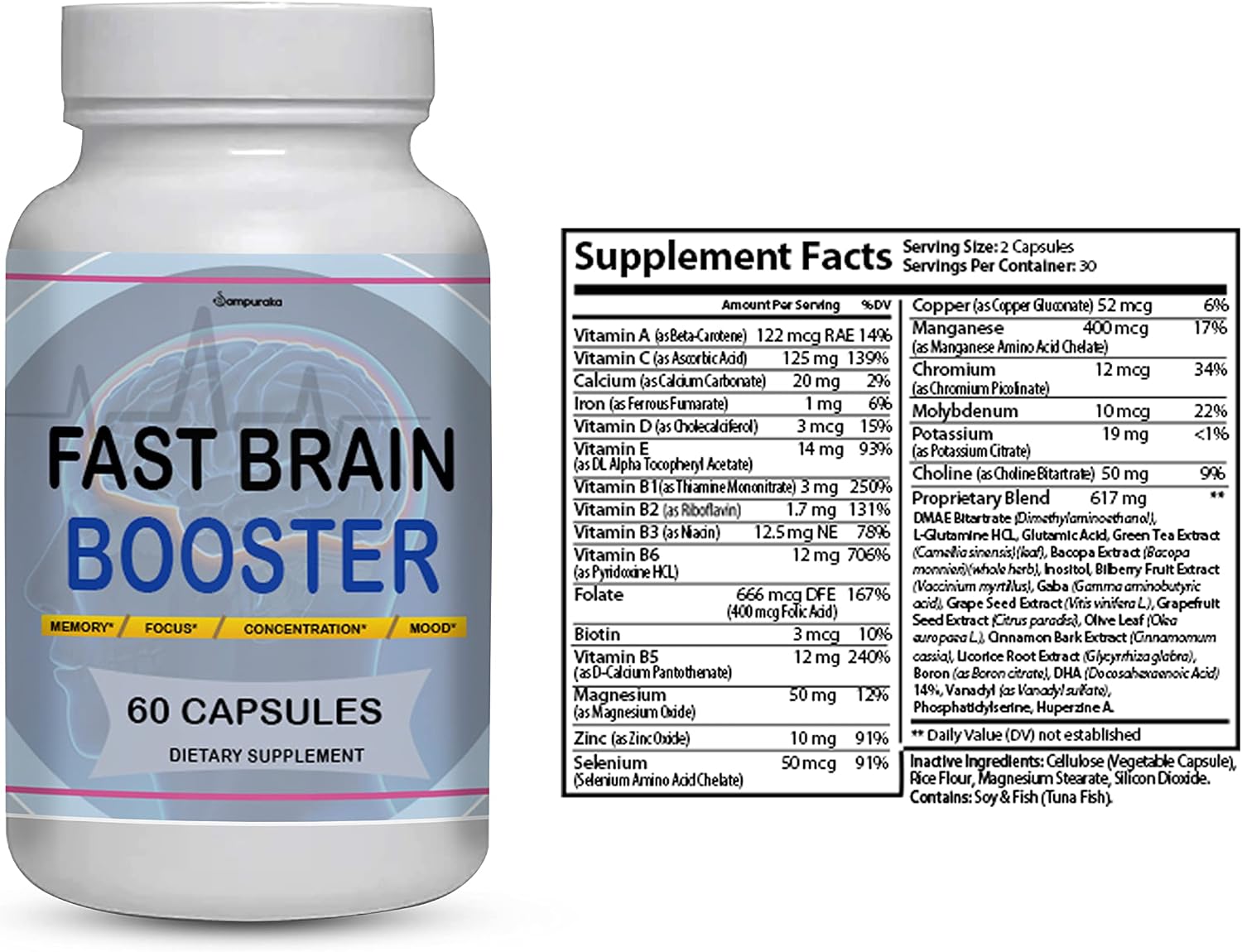 Fast Brain Booster New Advanced Formula Supplement (3 Pack) 90 Days Supply Pills - görsel 2