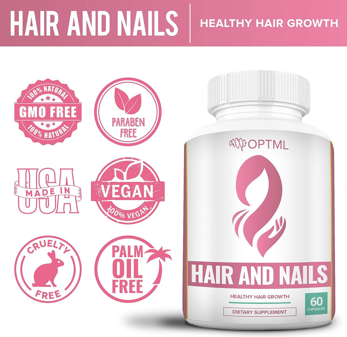 OPTML Hair and Nail Vitamins for Growth and Thickness, with Biotin, 60 Capsules - görsel 3