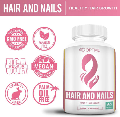 OPTML Hair and Nail Vitamins for Growth and Thickness, with Biotin, 60 Capsules