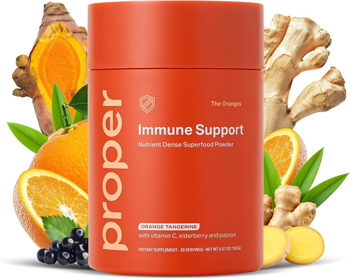 Proper, The Oranges Nutrient-Dense Superfood Powder for Immune Function & Digestive Health - Elderberry, Vitamin C, Zinc & Echinacea Supplement Complex Enhanced with Probiotic Digestive Blend - görsel 1