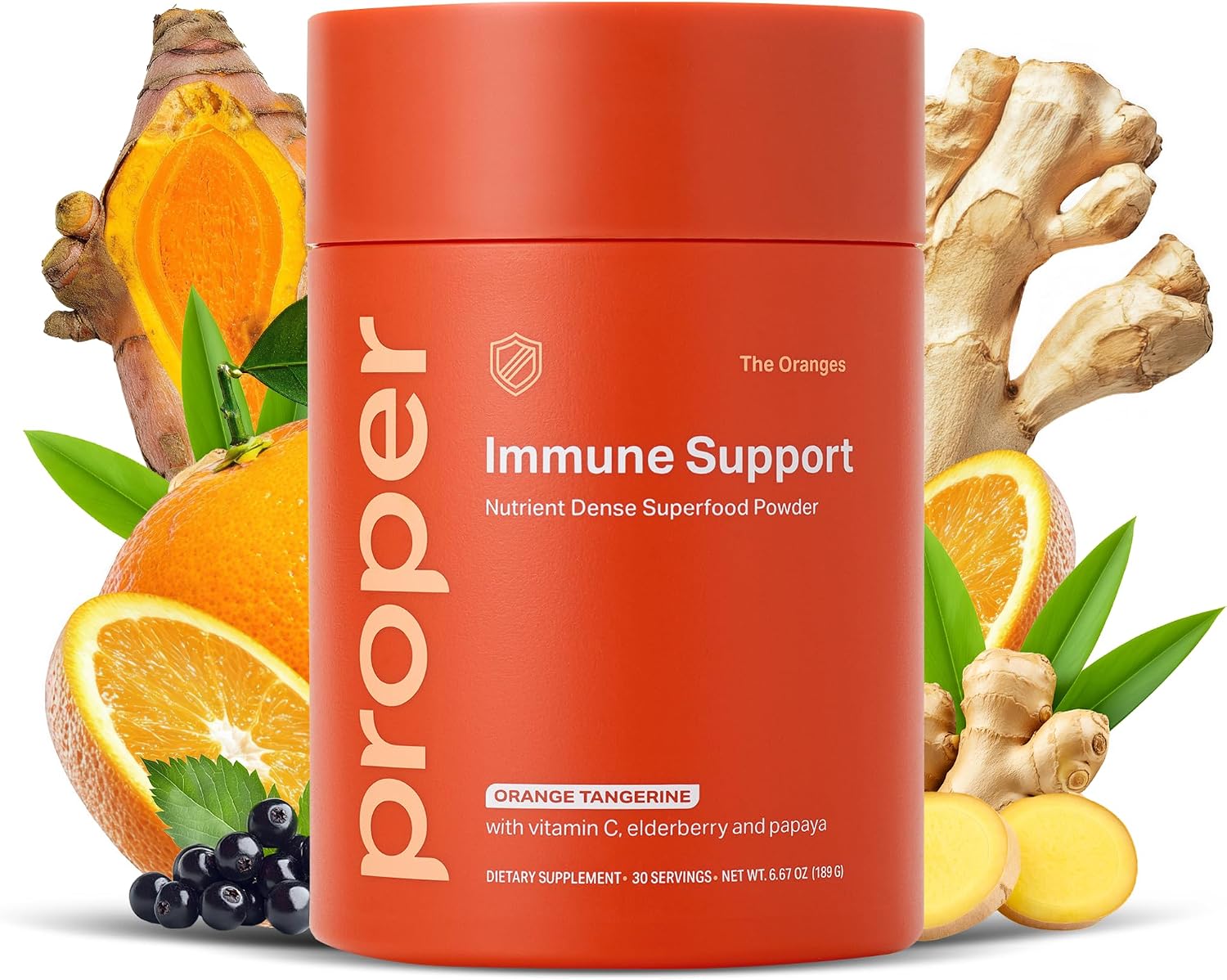 Proper, The Oranges Nutrient-Dense Superfood Powder for Immune Function & Digestive Health - Elderberry, Vitamin C, Zinc & Echinacea Supplement Complex Enhanced with Probiotic Digestive Blend - görsel 1