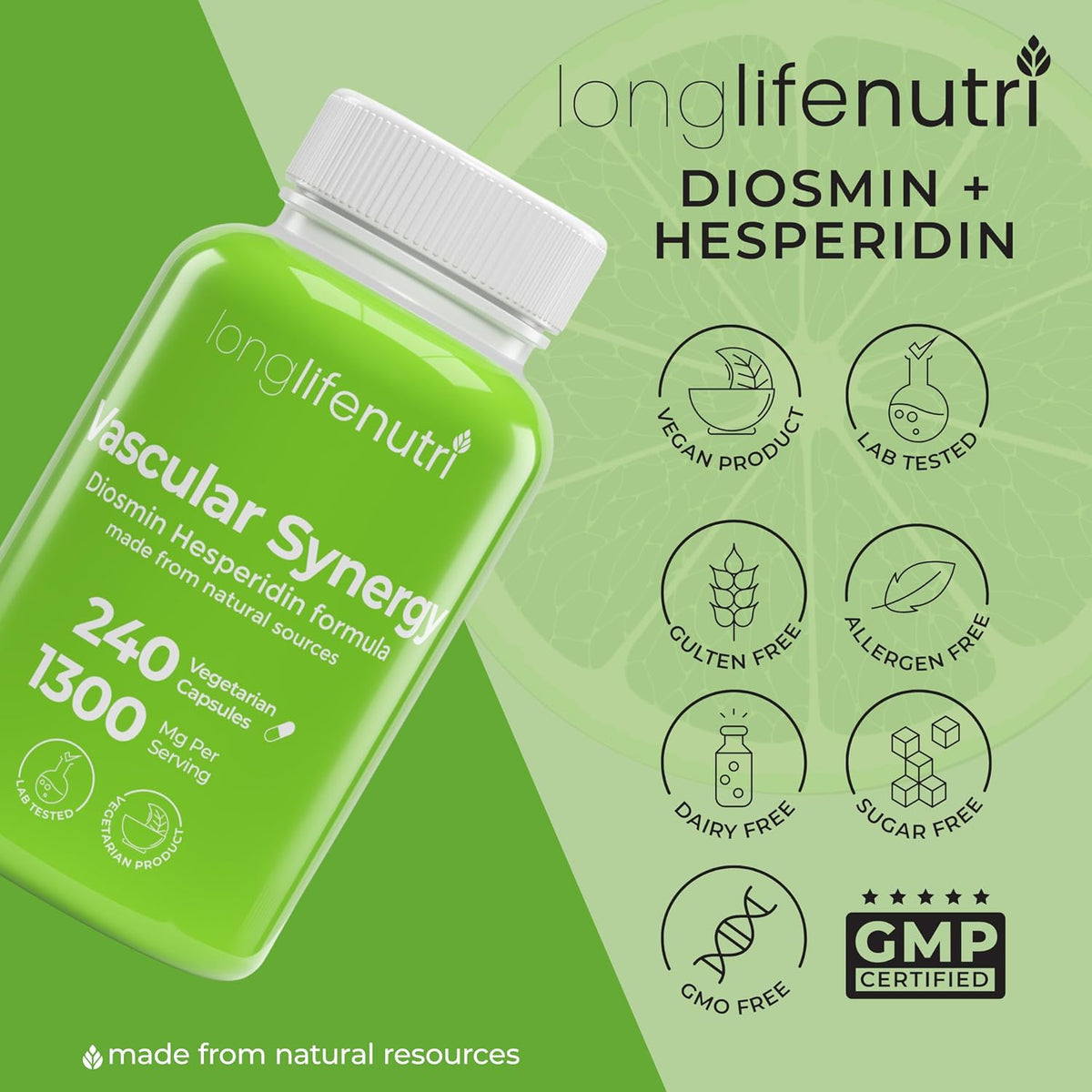 Diosmin Hesperidin Complex – Vascular Synergy 1000mg/300mg for Circulation & Vein Support (240 Capsules) - görsel 5