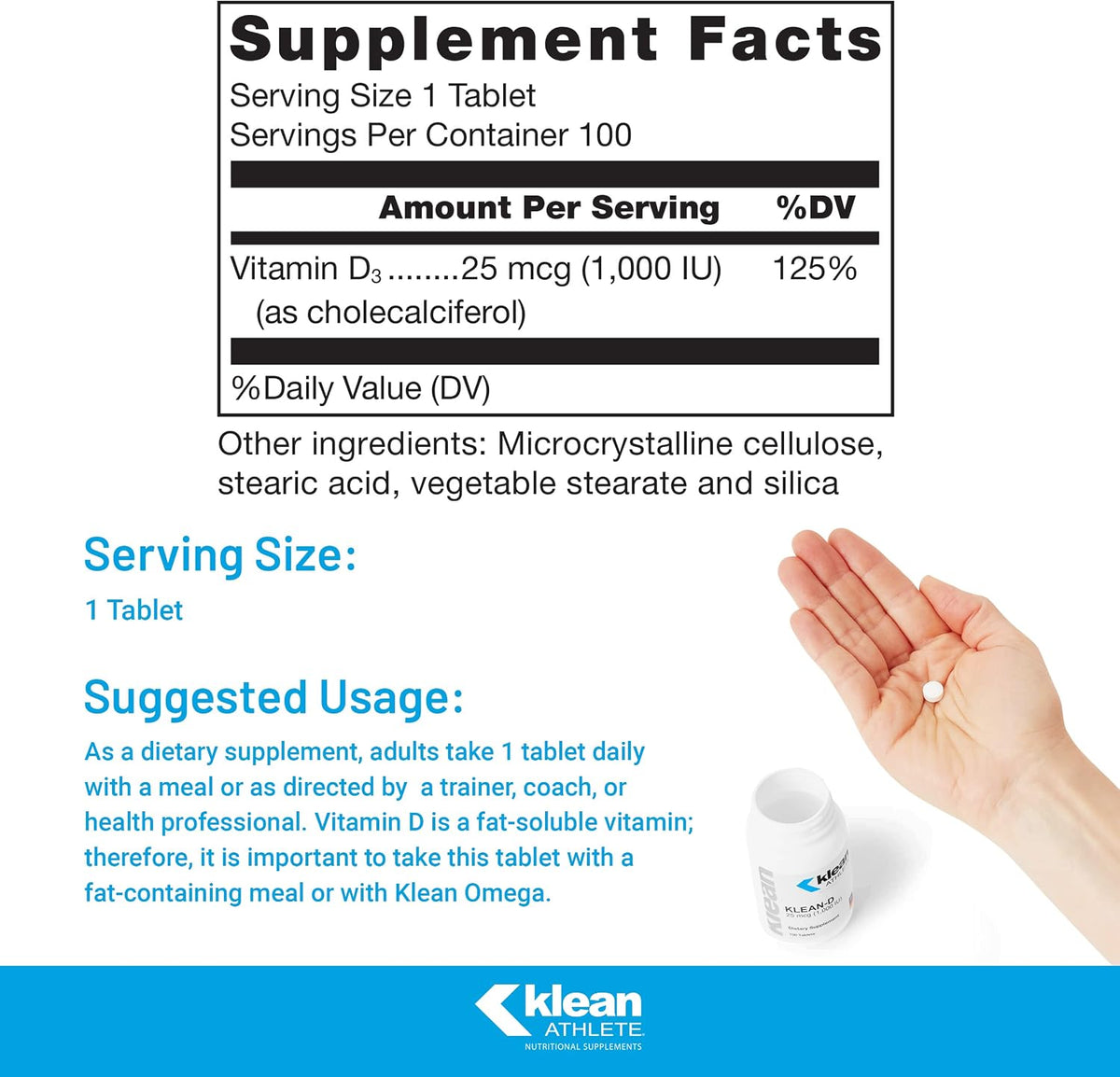 Klean Athlete Klean-D 25 mcg (1,000 IU) - 100 Tablets - görsel 2