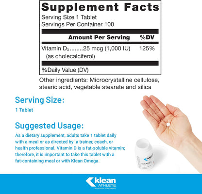 Klean Athlete Klean-D 25 mcg (1,000 IU) - 100 Tablets