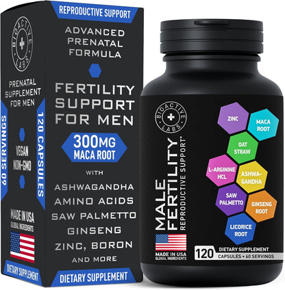 Fertility Supplements for Men with Zinc, Maca, Ashwagandha – Male Vitality and Conception Support – 120 Capsules