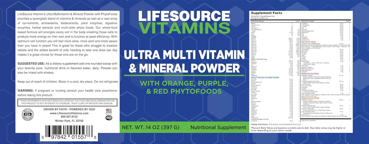 LifeSource Vitamins Ultra Multi Vitamin & Mineral Powder with Phyto Reds, Phyto Purples & Phyto Oranges – 30 Day Supply - görsel 4