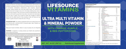 LifeSource Vitamins Ultra Multi Vitamin & Mineral Powder with Phyto Reds, Phyto Purples & Phyto Oranges – 30 Day Supply