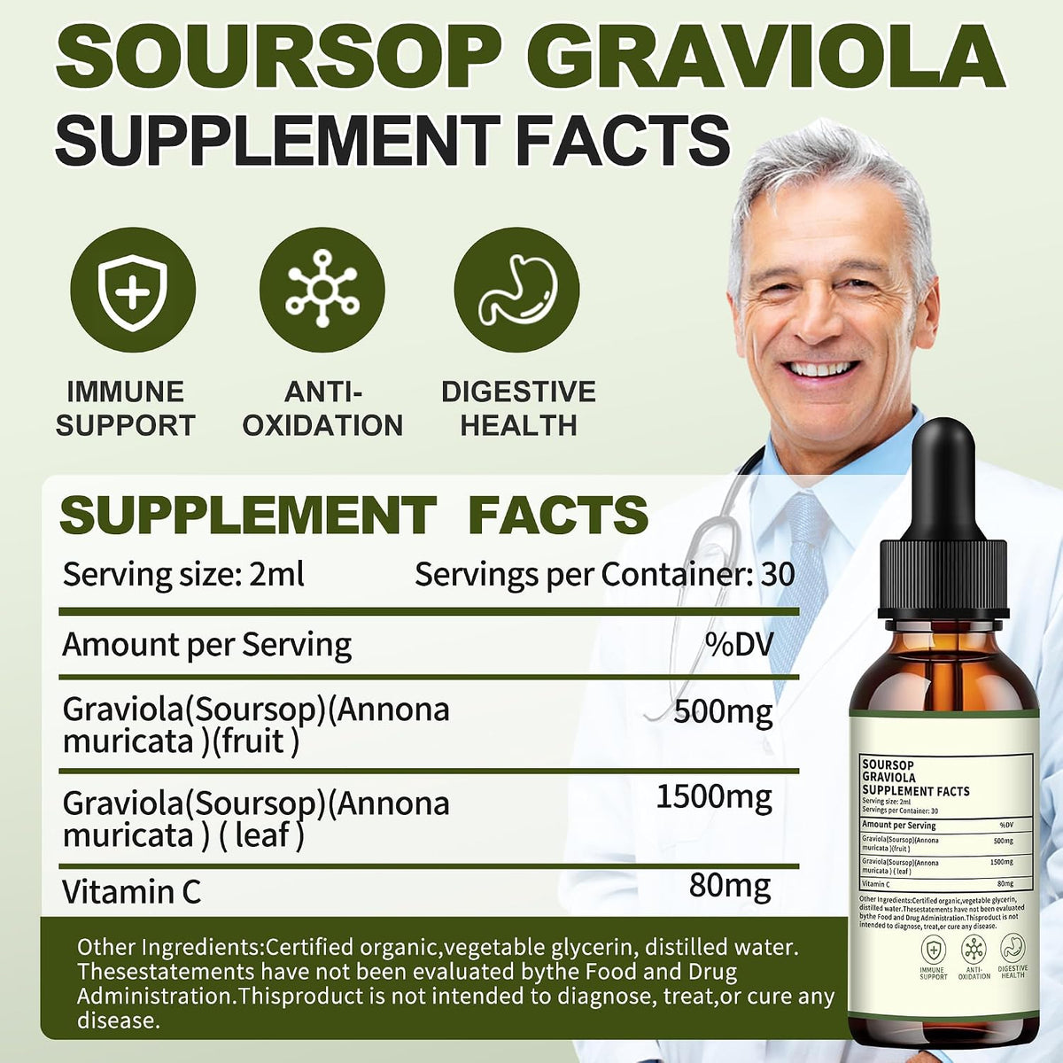 Menkru Organic Soursop Bitters Liquid Multivitamin Drops – Pure Graviola Extract with Vitamin C, Immune & Skin Support, Sugar and Gluten-free, 59 ml - görsel 7