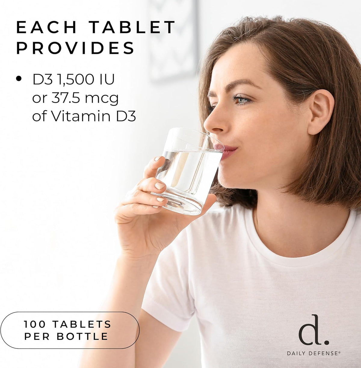 Daily Defence Vitamin D3 1500 IU - Immune and Heart Health Support Tablets (100 Count) - görsel 4