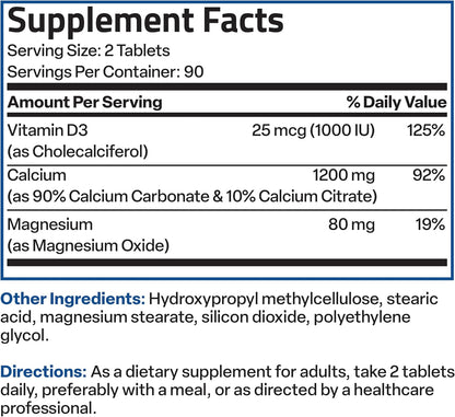 Bronson Calcium 1200 mg Sustained Release with Vitamin D3 1000 IU, 180 Tablets