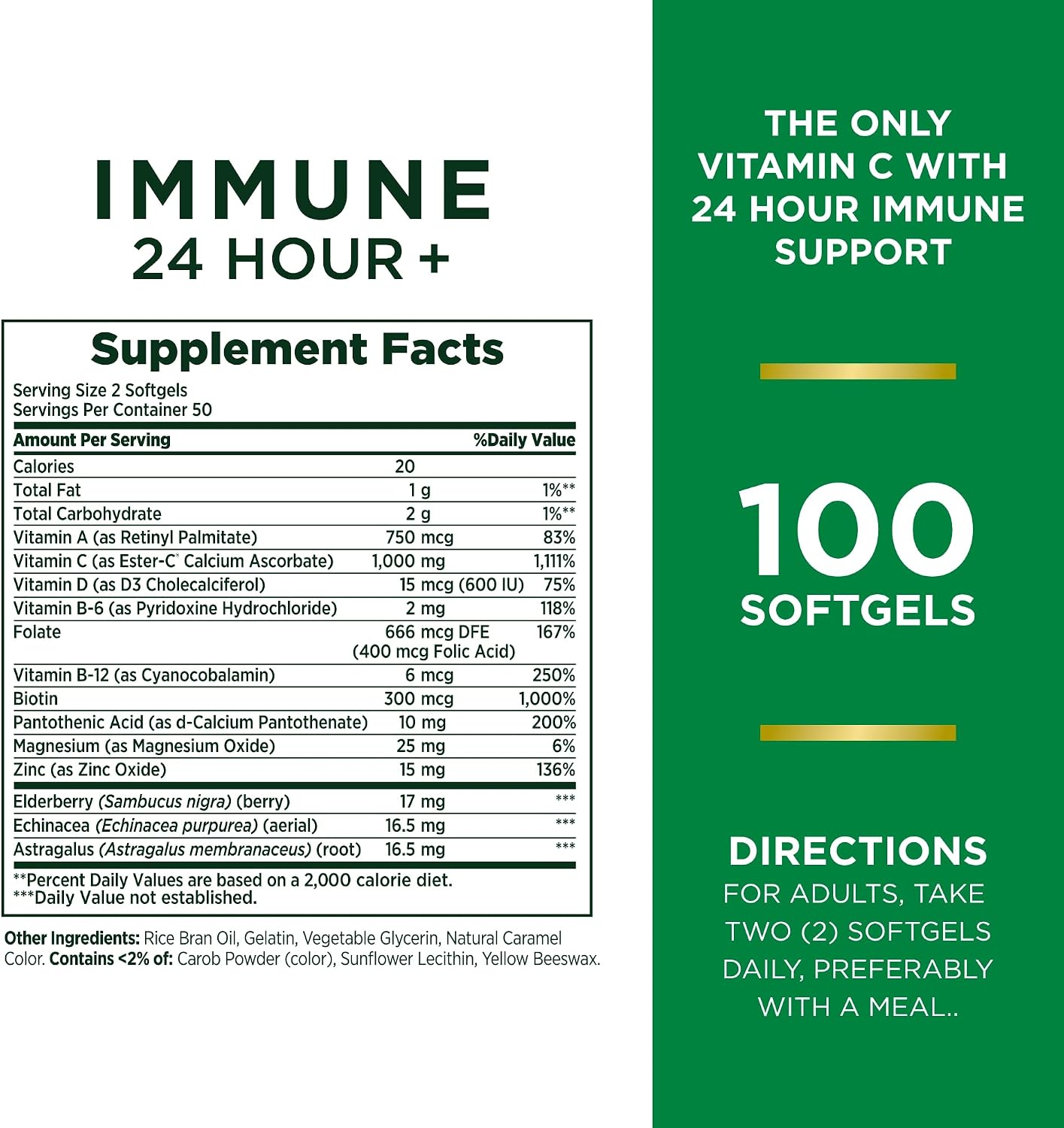 Nature's Bounty Vitamin C 24 Hour Immune Support with Zinc and Vitamin D, Daily Immune and Upper Respiratory Support, Ester Vitamin C 1000mg Softgels, 100 Count - görsel 2