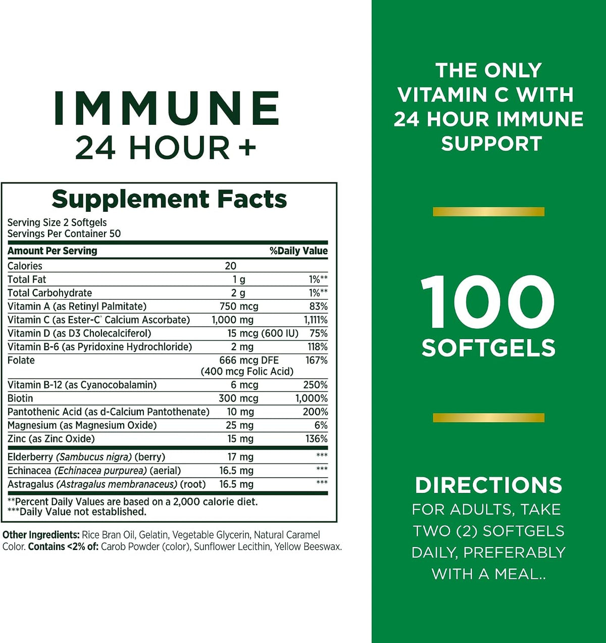 Nature's Bounty Vitamin C 24 Hour Immune Support with Zinc and Vitamin D, Daily Immune and Upper Respiratory Support, Ester Vitamin C 1000mg Softgels, 100 Count - görsel 2