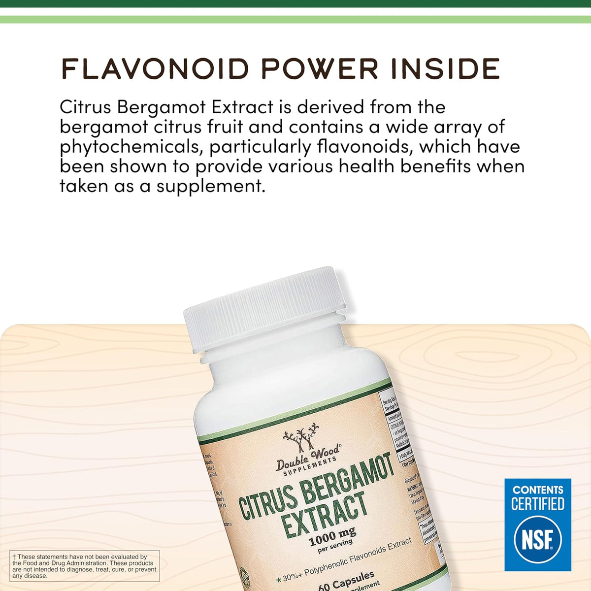 Double Wood Citrus Bergamot Supplement – NSF Certified – 1000mg, 60 Capsules - görsel 4