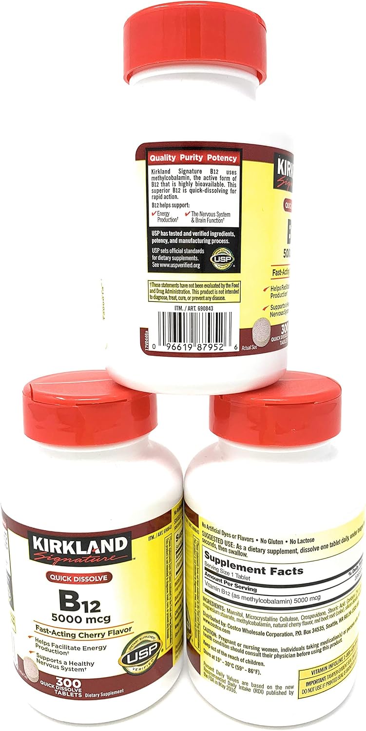 Kirkland Signature Sublingual B-12 5000 mcg, 3 Bottles (300 Tablets) - görsel 4