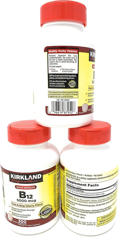 Kirkland Signature Sublingual B-12 5000 mcg, 3 Bottles (300 Tablets)