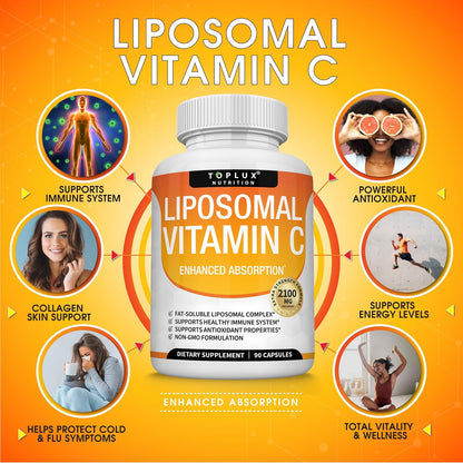 Liposomal Vitamin C 2100mg – High Absorption Fat Soluble Vitamin C with MCT Oil and Sunflower Lecithin, Vegan and Non-GMO