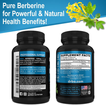 Berberine HCL 1200mg Capsules | Metabolic Support Supplement | DR. BO - 60 Vegan Capsules