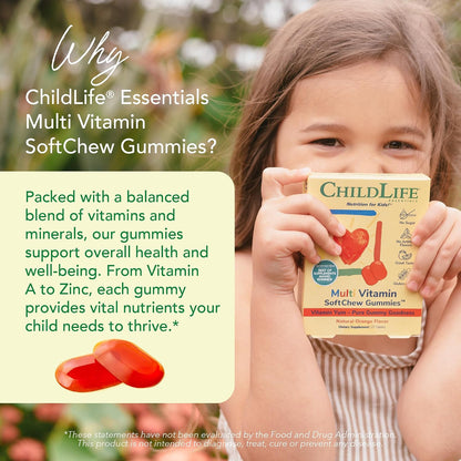 CHILDLIFE ESSENTIALS Kids Multivitamin SoftChew Gummies - Sugar-Free, Natural Orange Flavour (27 Tablets)