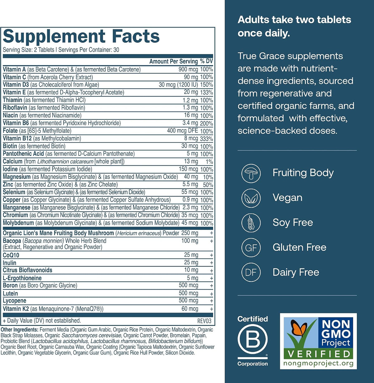 True Grace Daily Men's Multivitamin 50+ - 60 Tablets - Immune, Energy & Memory Support - görsel 2