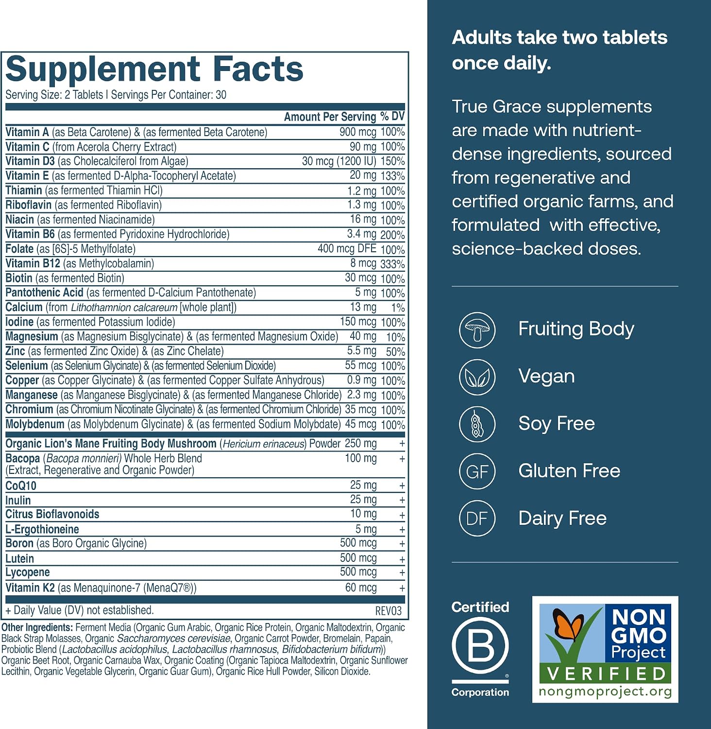 True Grace Daily Men's Multivitamin 50+ - 60 Tablets - Immune, Energy & Memory Support - görsel 2