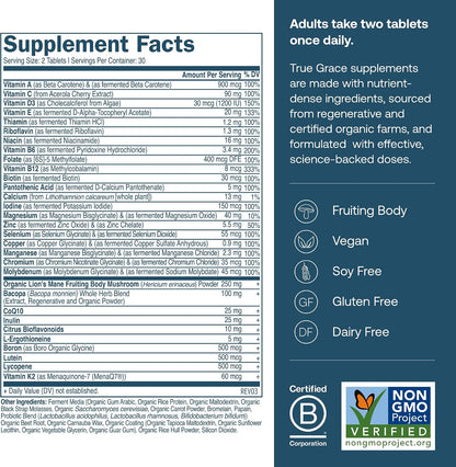 True Grace Daily Men's Multivitamin 50+ - 60 Tablets - Immune, Energy & Memory Support
