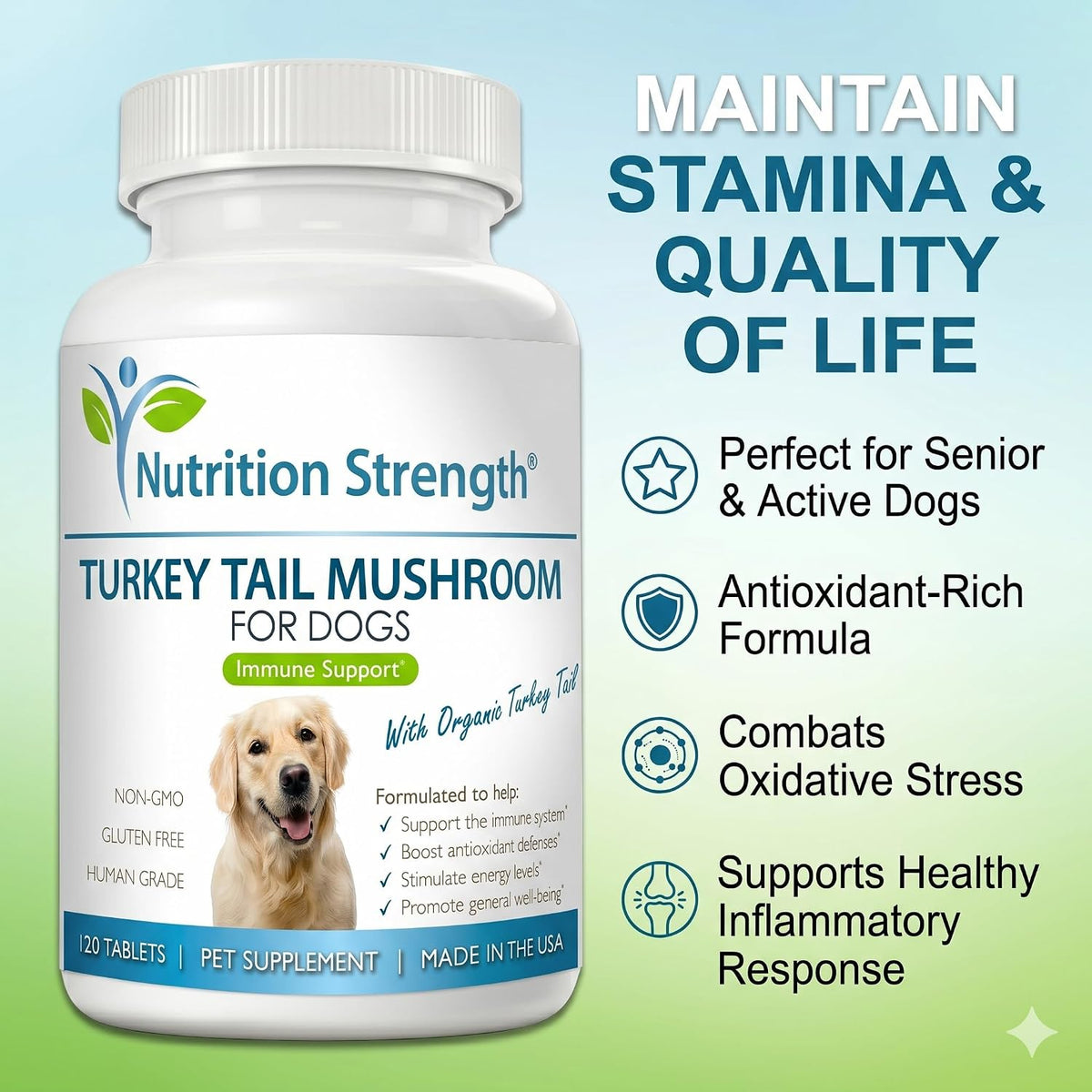 Nutrition Strength Organic Turkey Tail Mushroom for Dogs - 500mg Immune Support - 120 Chewable Tablets - görsel 6