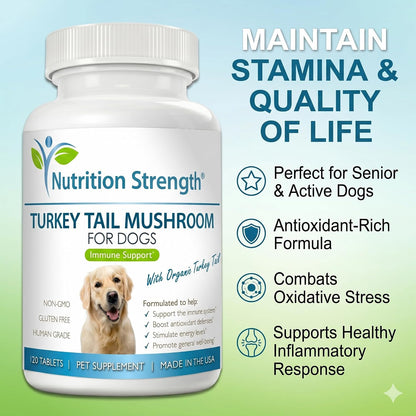 Nutrition Strength Organic Turkey Tail Mushroom for Dogs - 500mg Immune Support - 120 Chewable Tablets