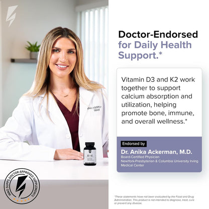 Inno D3+K2 - Vitamin K2 and D3 Supplement with Magnesium for Immune Support, Bone Strength, and Cardiovascular Health - Vitamin Complex Supplements for Overall Health & Wellness (30 Capsules)
