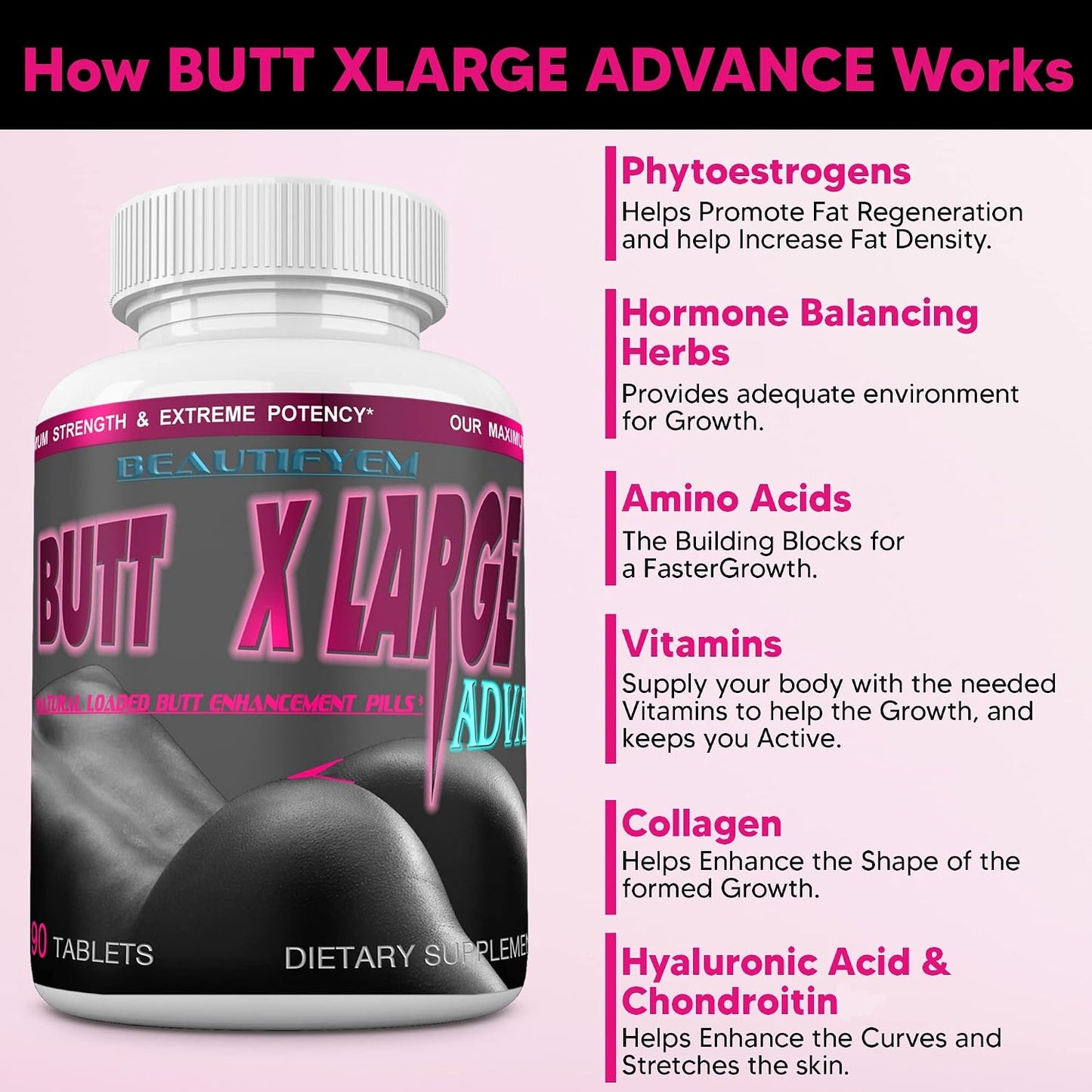 BEAUTIFYEM Butt X-Large Advance Butt Enhancement Tablets - 90 Tablets - görsel 2