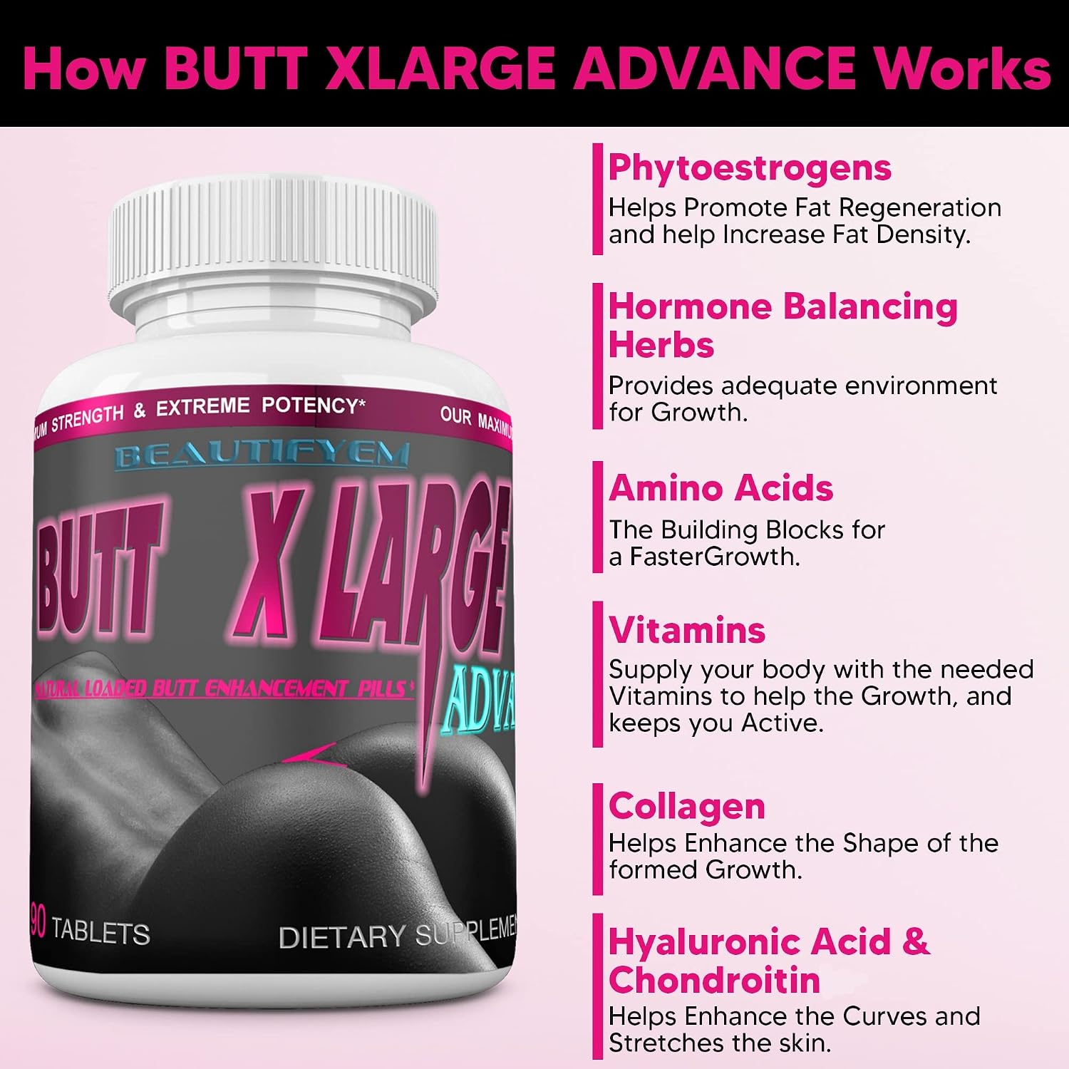 BEAUTIFYEM Butt X-Large Advance Butt Enhancement Tablets - 90 Tablets - görsel 2