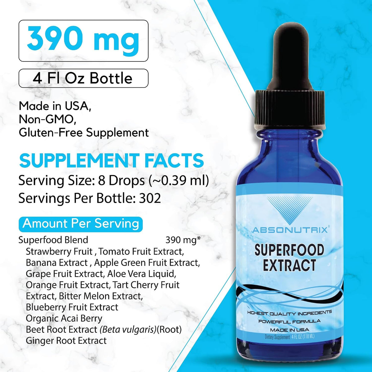 Absonutrix Superfood Extract 390 mg, 118 ml Liquid Drops - görsel 2