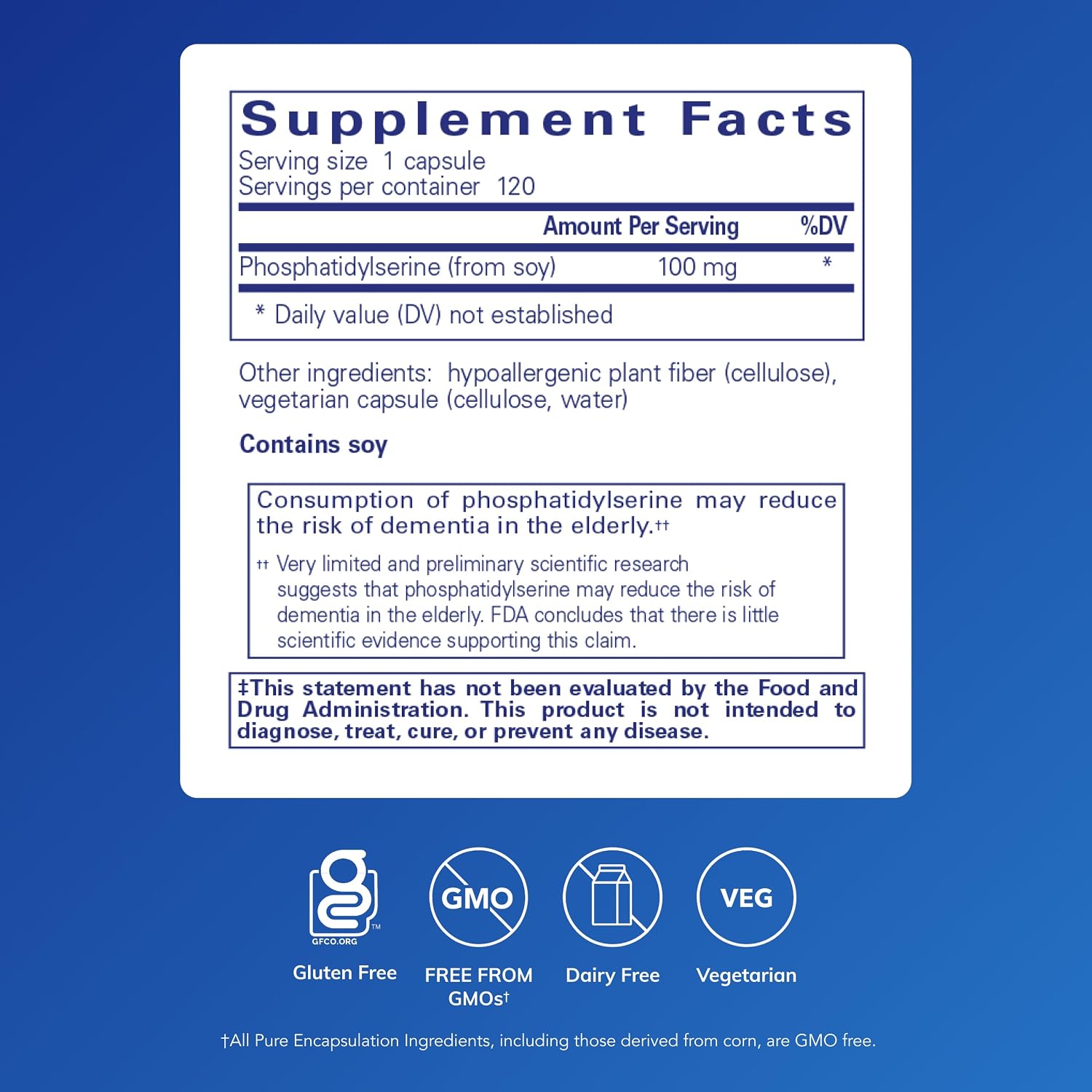 Pure Encapsulations PS 100 - Phosphatidylserine Supplement for Memory and Cognitive Function, 120 Capsules - görsel 2