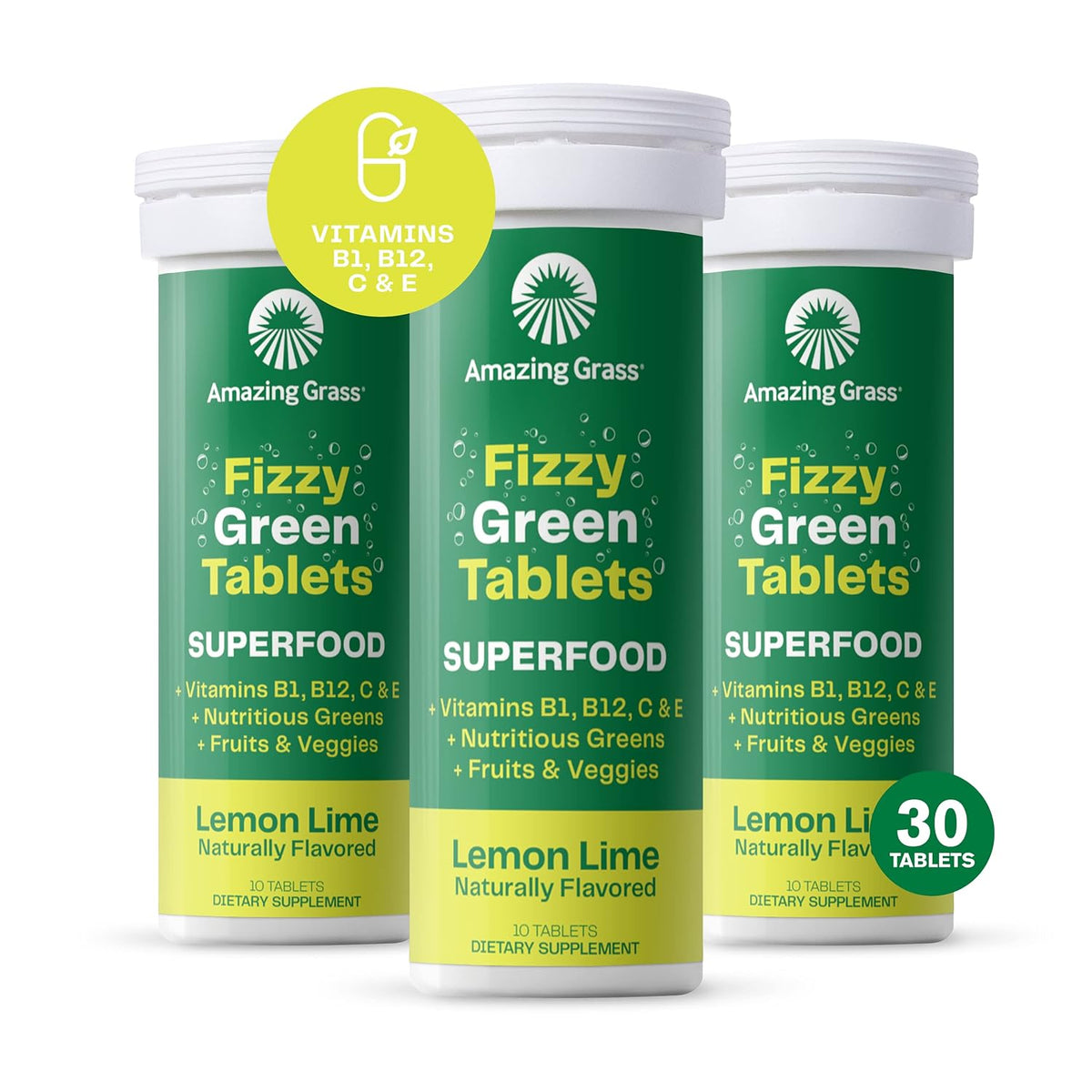 Amazing Grass Effervescent Energy Tablets – Greens & Green Tea Caffeine, Tropical, 30 Tablets (3-Pack) - görsel 4