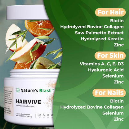 HairVive Women's Hair Growth Food Supplement - with Biotin, Collagen and Saw Palmetto - Apple Pie Flavour, 96 g