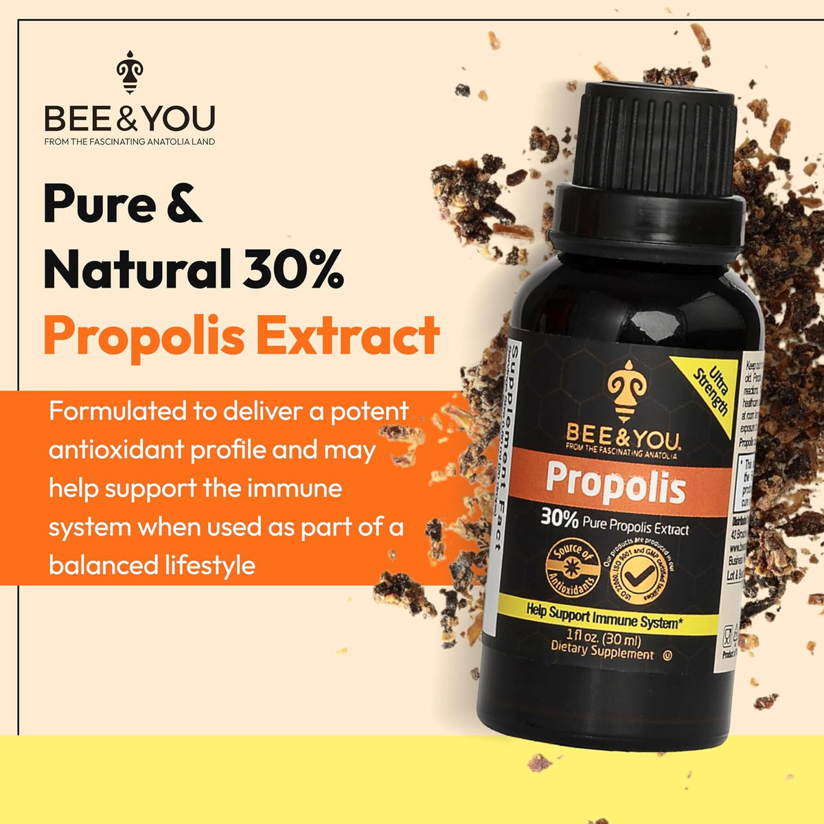 Bee & You Propolis Liquid Extract Drops – 30% Propolis, Ultra-Pure, 30 ml - görsel 2