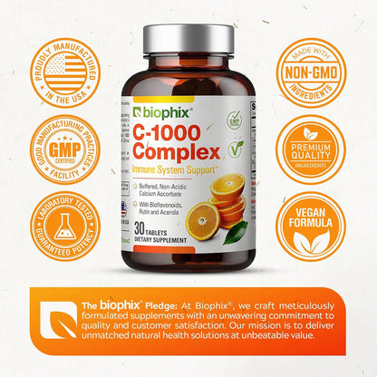 biophix Vitamin C-1000 mg Complex – 30 Tablets – Vegan with Calcium, Citrus Bioflavonoids, Acerola & Rutin – Supports Immune Health