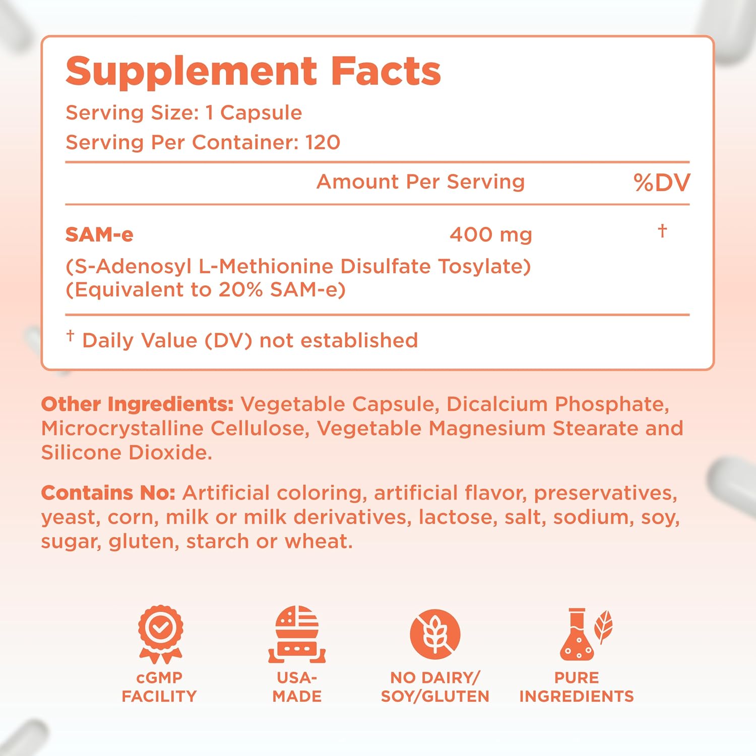Clear Formulae Bioactive SAM-e 400mg – High Strength SAM-e Supplement with Biologically Active S,S Form – Vegan, Non-GMO, Preservative-Free – 120 Capsules - görsel 2