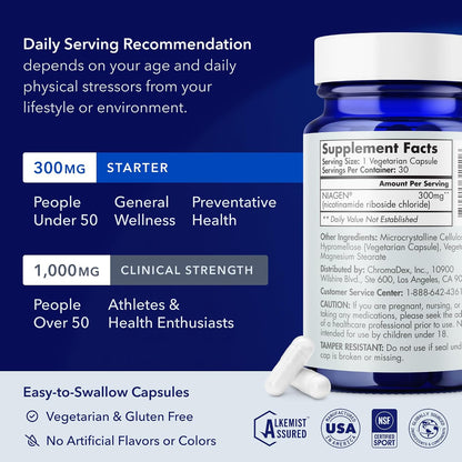 TRU NIAGEN Patented NAD+ Supplement, 300mg Niagen, 30 Servings (2 Bottles)