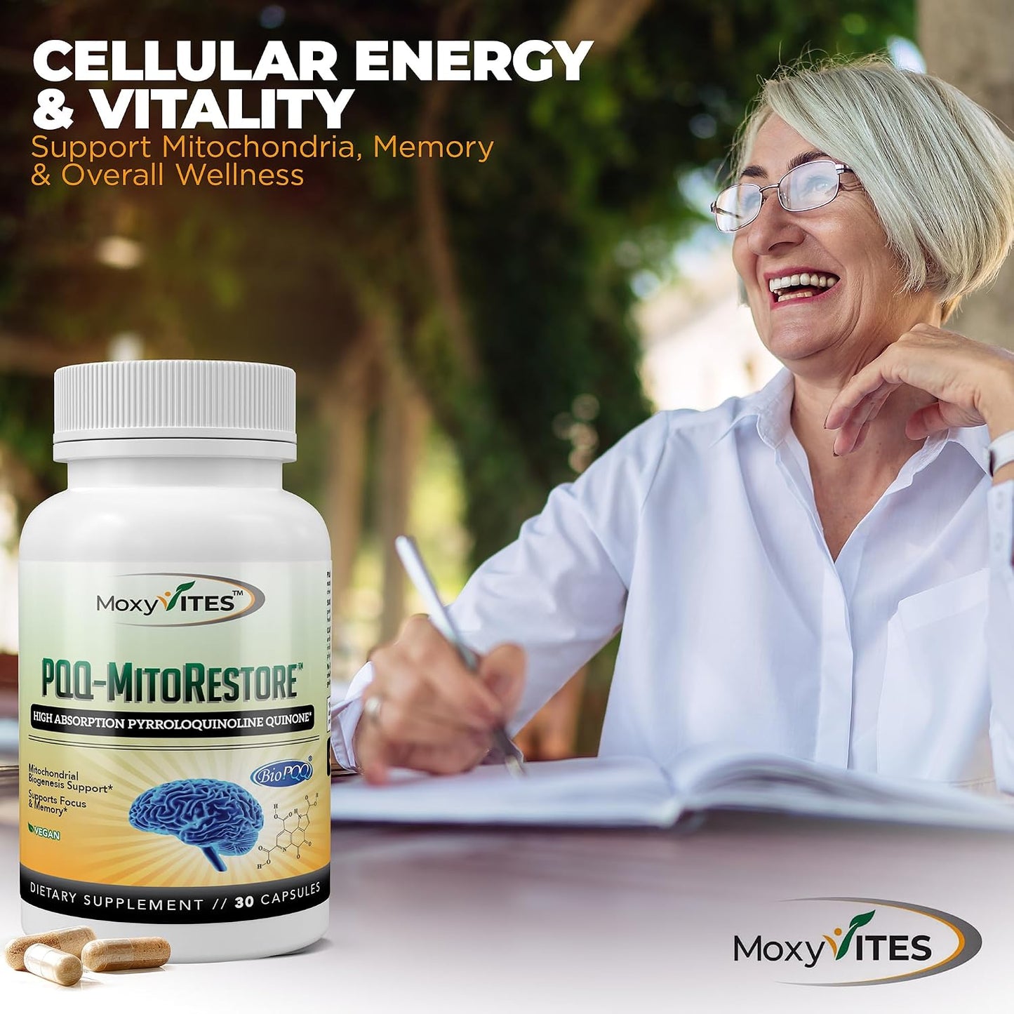MoxyVites PQQ MITORESTORE Brain Food Supplement - Mitochondria Support with BioPQQ 20mg - 30 Vegan Capsules, Non-GMO - görsel 8