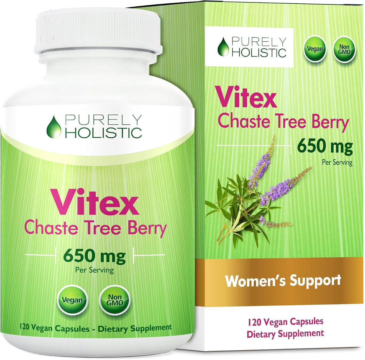 Purely Holistic Chasteberry Vitex Supplement 650mg - 4 Month Supply 120 Vegan Capsules Agnus-Castus Chaste Tree Berry Capsules Supports Normal Hormone Balance for Women - görsel 1