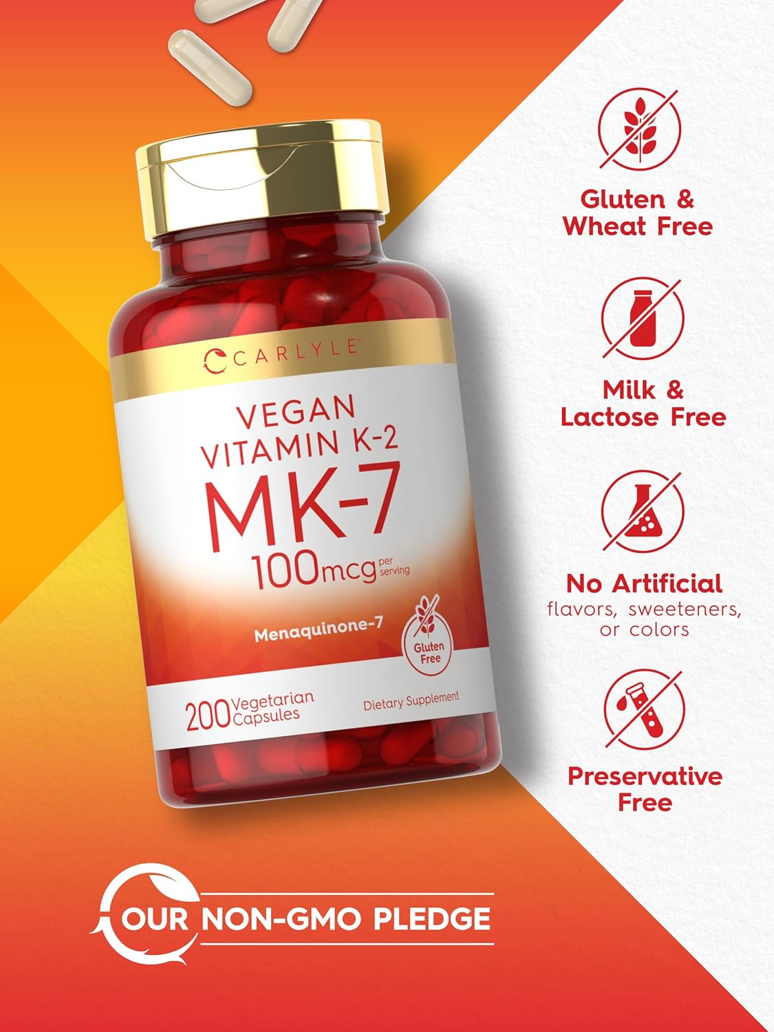 Carlyle MK-7 Vitamin K2 100 mcg | 200 Capsules | Vegan, Non-GMO & Gluten-free Food Supplement - görsel 5
