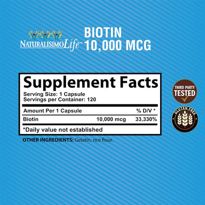 Biotin 10,000 mcg High Potency – Natural Support for Hair, Skin, Nails & Metabolism, 120 Capsules