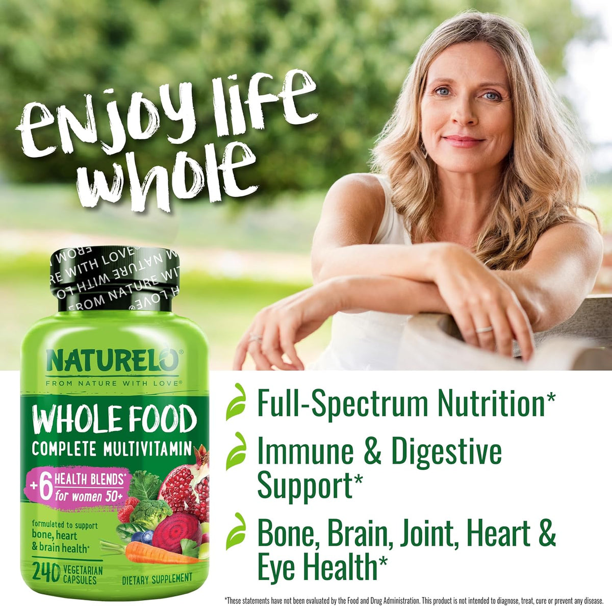 NATURELO Whole Food Multivitamin for Women 50+ (Iron Free) – Vegan, Non-GMO, 240 Capsules - görsel 5